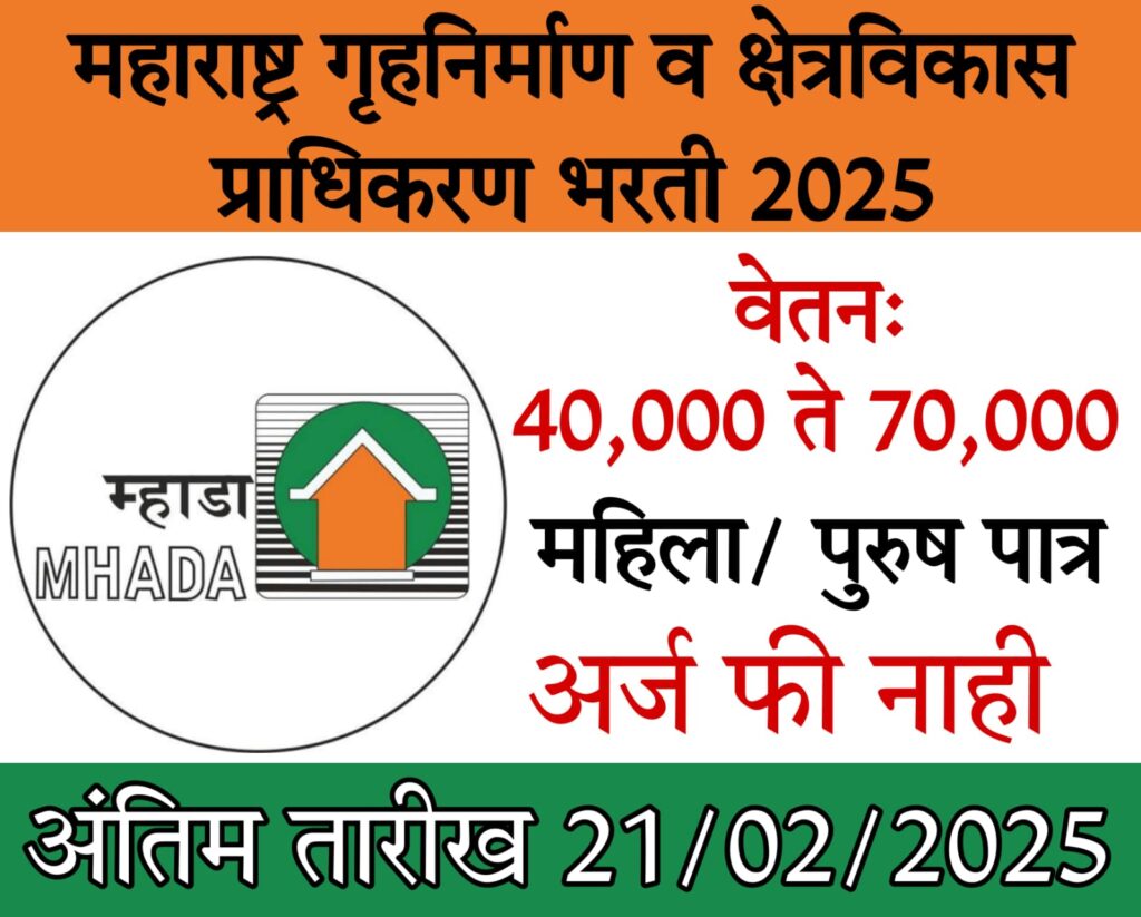 MHADA Recruitment 2025 "महाराष्ट्र गृहनिर्माण व क्षेत्र विकास प्राधिकरण - नोकरी संधी!"